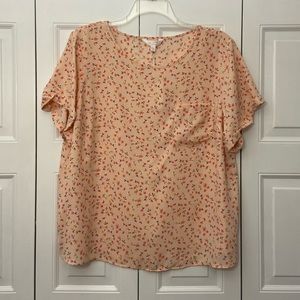 LC Lauren Conrad, NWT Pink Floral Short-sleeve Blouse, Size XXL